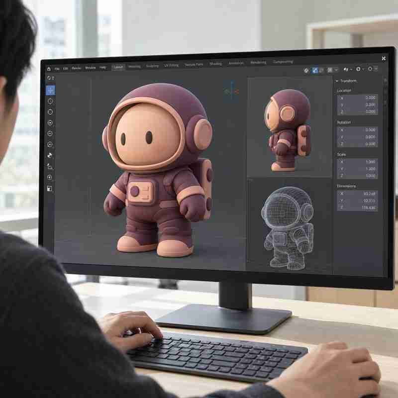 01-06 3D Render Or Model Start ODM Development Peach Astronaut Mascot in 3D Viewport-7