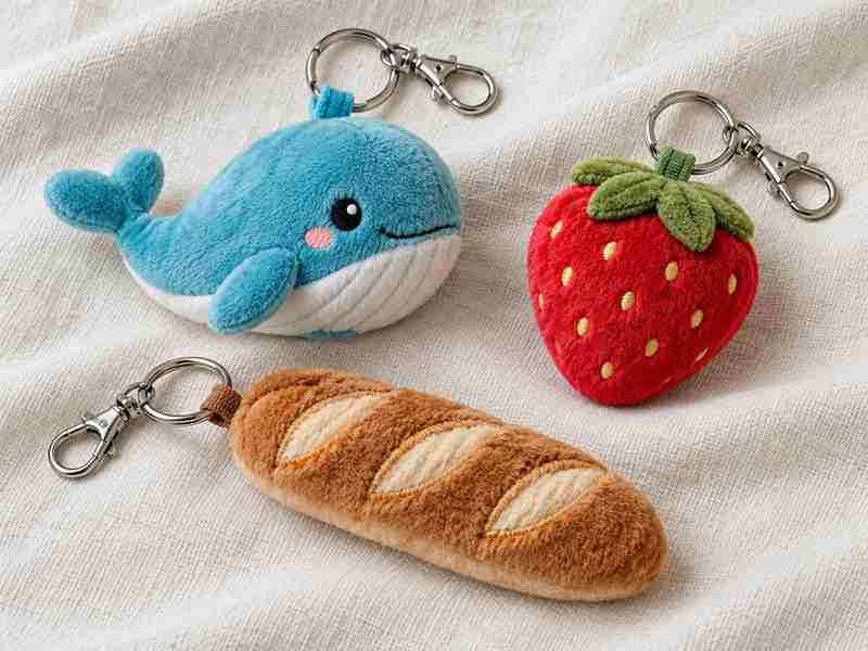 02-05 Plush Keychains Turquoise whale, strawberry, and baguette plush charms-7