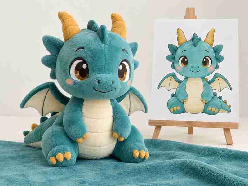 Ewintoys 01-01 Character IP Plush Material Priorities Teal dragon plush and matching artwork-2