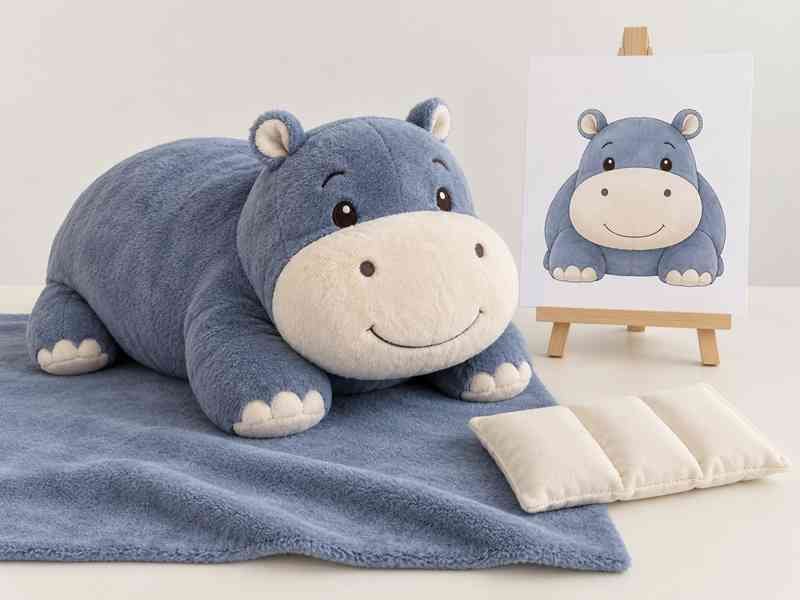 Ewintoys 01-06 Weighted Plush Material Priorities Slate blue hippo plush product mockup-7